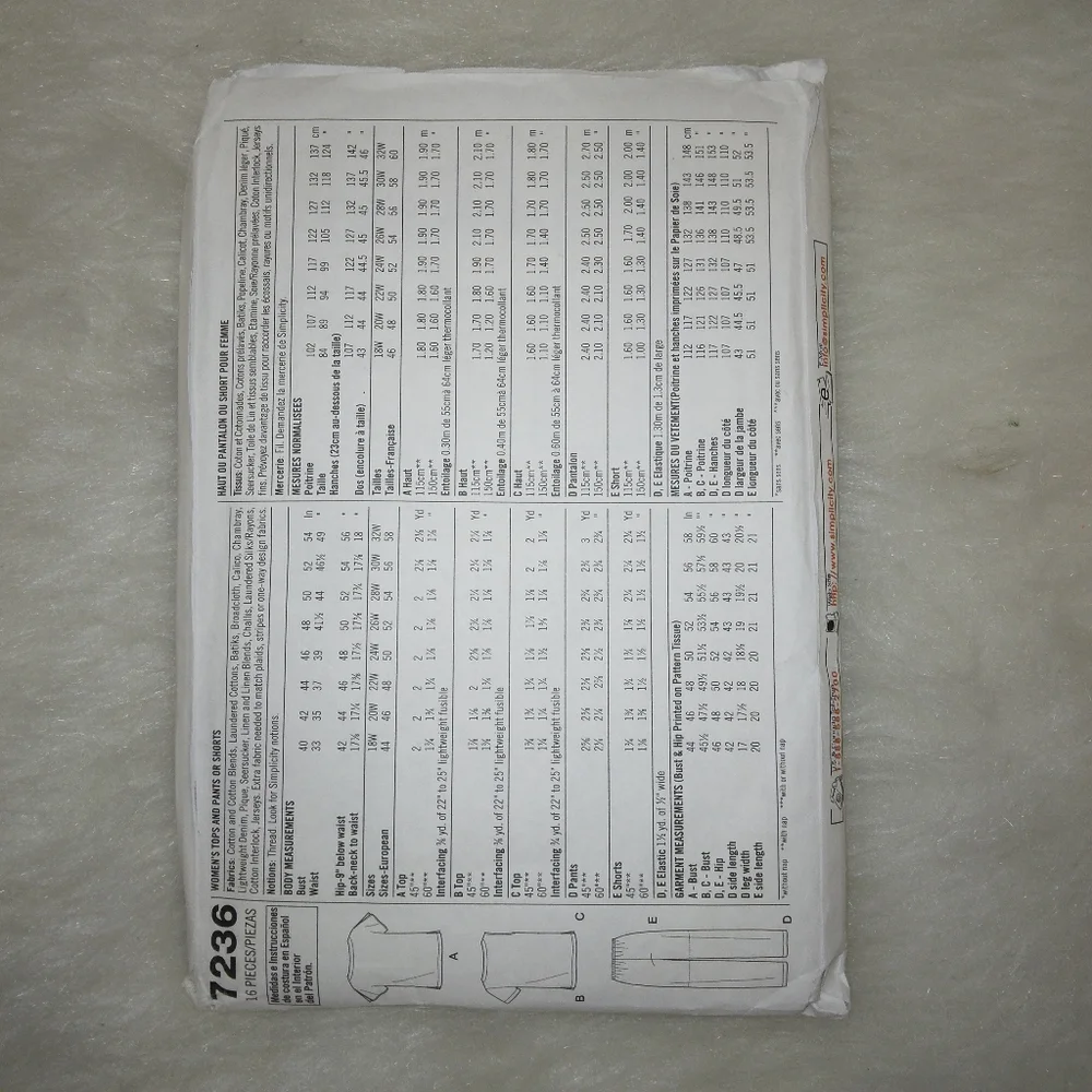 SIMPLICITY 7236 Sz 18W-24W Woman's tops in variations pants and shorts - Picture 5 of 5